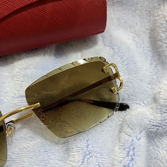 Cartier Rimless Rectangular Gradient Brown Sunglasses - Picture 3 of 9